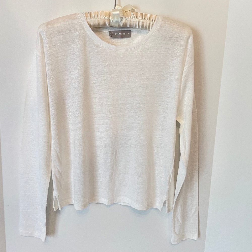 Everlane White Linen Relaxed Long Sleeved Tee XS